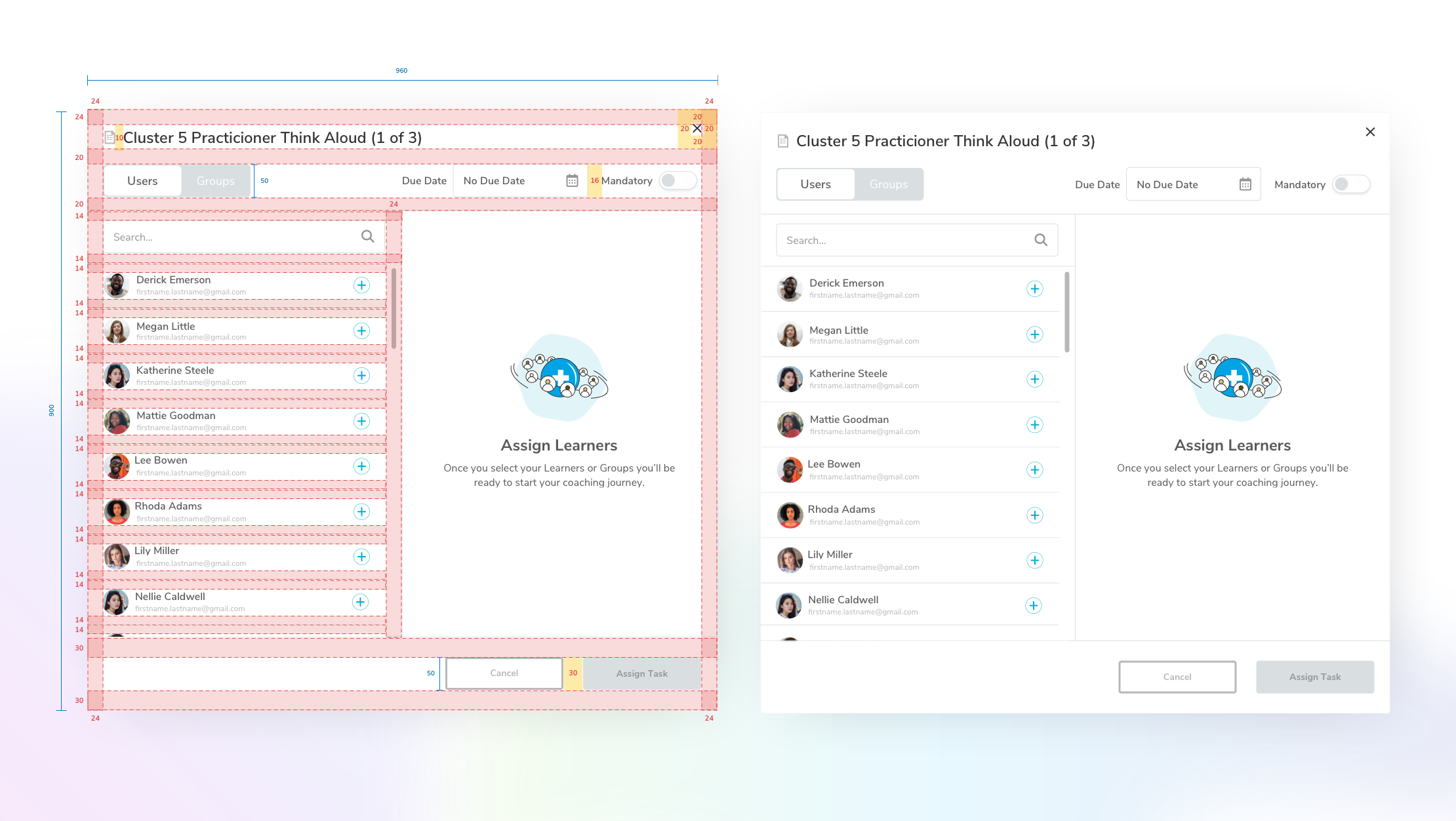 Assign modal specifications